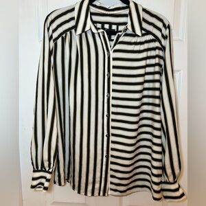 Maeve Anthropologie NWT Striped Button Down Blouse Small Black/Tan